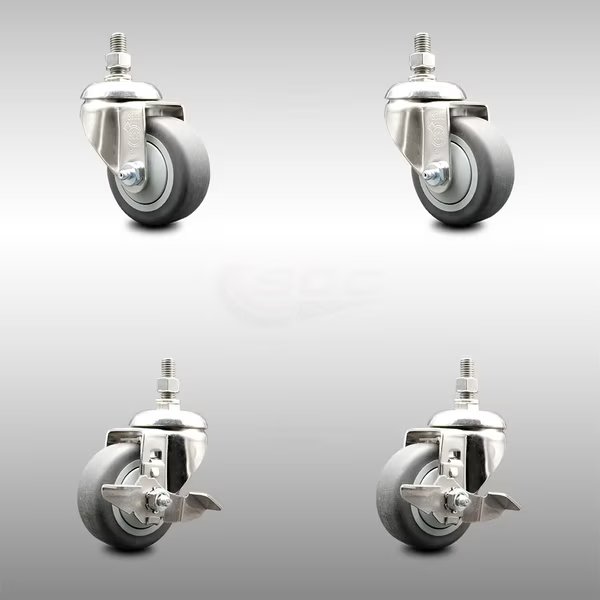 3.5 Inch 316SS Thermoplastic Rubber 10mm Threaded Stem Caster Brake, 2PK, Service Caster, Mfr#: SS316TS20S3514-TPRB-M1015-2-TLB-2